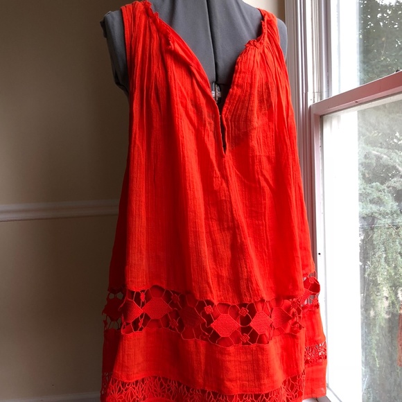 Free People Boho orange lace sleeveless tent dress - Picture 1 of 7